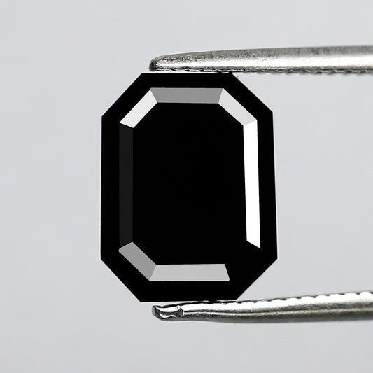 3.69 CT Emerald Shape Loose Black Diamond, Natural Treated Diamond, 9.80 x 7.50 MM Stone for Bridal Ring