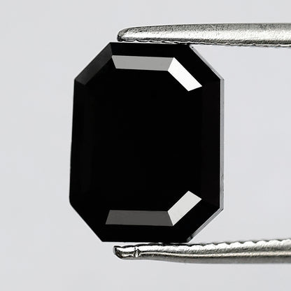 3.69 CT Emerald Shape Loose Black Diamond, Natural Treated Diamond, 9.80 x 7.50 MM Stone for Bridal Ring