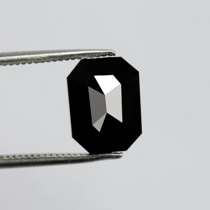 3.69 CT Emerald Shape Loose Black Diamond, Natural Treated Diamond, 9.80 x 7.50 MM Stone for Bridal Ring