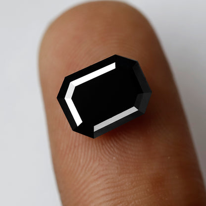 3.69 CT Emerald Shape Loose Black Diamond, Natural Treated Diamond, 9.80 x 7.50 MM Stone for Bridal Ring