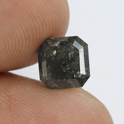 Natural 2.15 CT Square Emerald Loose Diamond, 6.9 x 6.9 MM Salt and Pepper Diamond For Wedding Ring