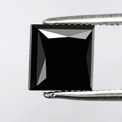 2.32 CT Princess Cut Loose Diamond, Natural Treated Black Diamond for Custom Bridal Ring Making