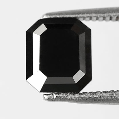 1.63 CT Emerald Shape Loose Black Diamond, Natural Treated Ethical Diamond, 7.10 MM Stone for Promise Ring