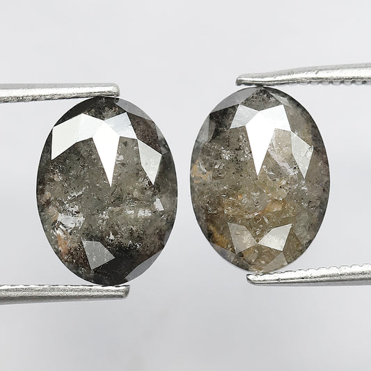 4.22 CT Oval Pair Natural Diamonds, 11 MM Gray Black Loose Salt and Pepper Diamonds For Earrings