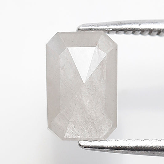 1.05 Ct Elongated Emerald Shape Salt and Pepper Diamond 8 mm Misty White Color Natural Loose Diamond