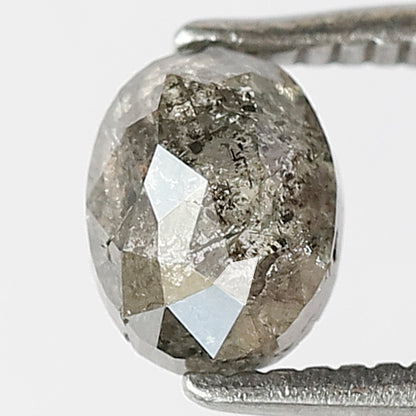 0.90 Ct Natural Salt and Pepper Oval Diamond, 6.00 mm Gray Black Conflict Free Loose Diamond for Unique Engagement Ring