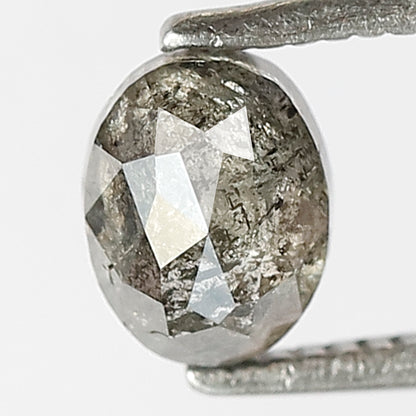0.90 Ct Natural Salt and Pepper Oval Diamond, 6.00 mm Gray Black Conflict Free Loose Diamond for Unique Engagement Ring