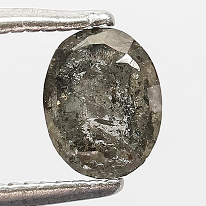 0.90 Ct Natural Salt and Pepper Oval Diamond, 6.00 mm Gray Black Conflict Free Loose Diamond for Unique Engagement Ring