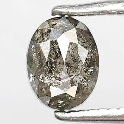 0.90 Ct Natural Salt and Pepper Oval Diamond, 6.00 mm Gray Black Conflict Free Loose Diamond for Unique Engagement Ring