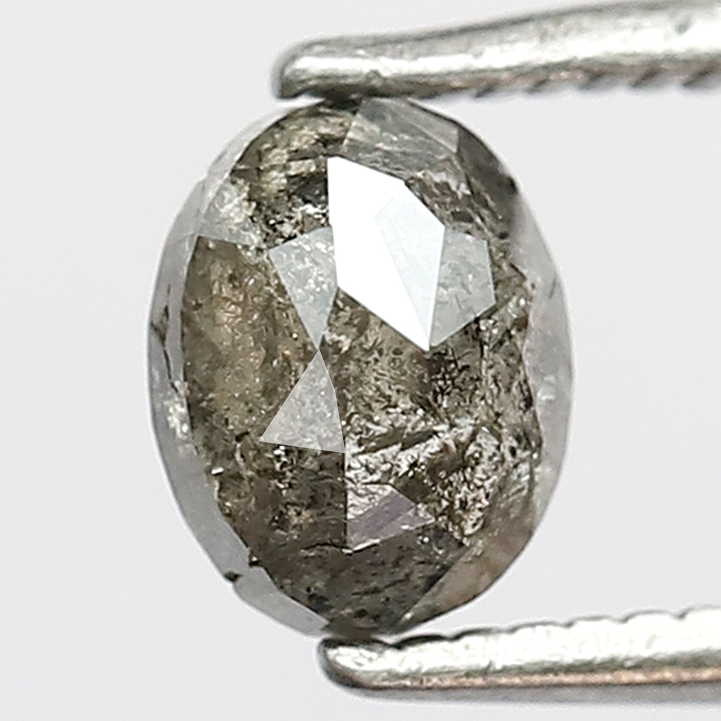 0.90 Ct Natural Salt and Pepper Oval Diamond, 6.00 mm Gray Black Conflict Free Loose Diamond for Unique Engagement Ring