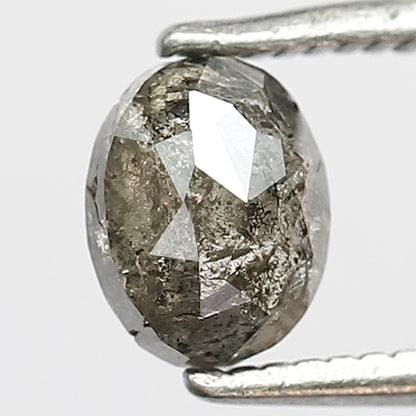 0.90 Ct Natural Salt and Pepper Oval Diamond, 6.00 mm Gray Black Conflict Free Loose Diamond for Unique Engagement Ring