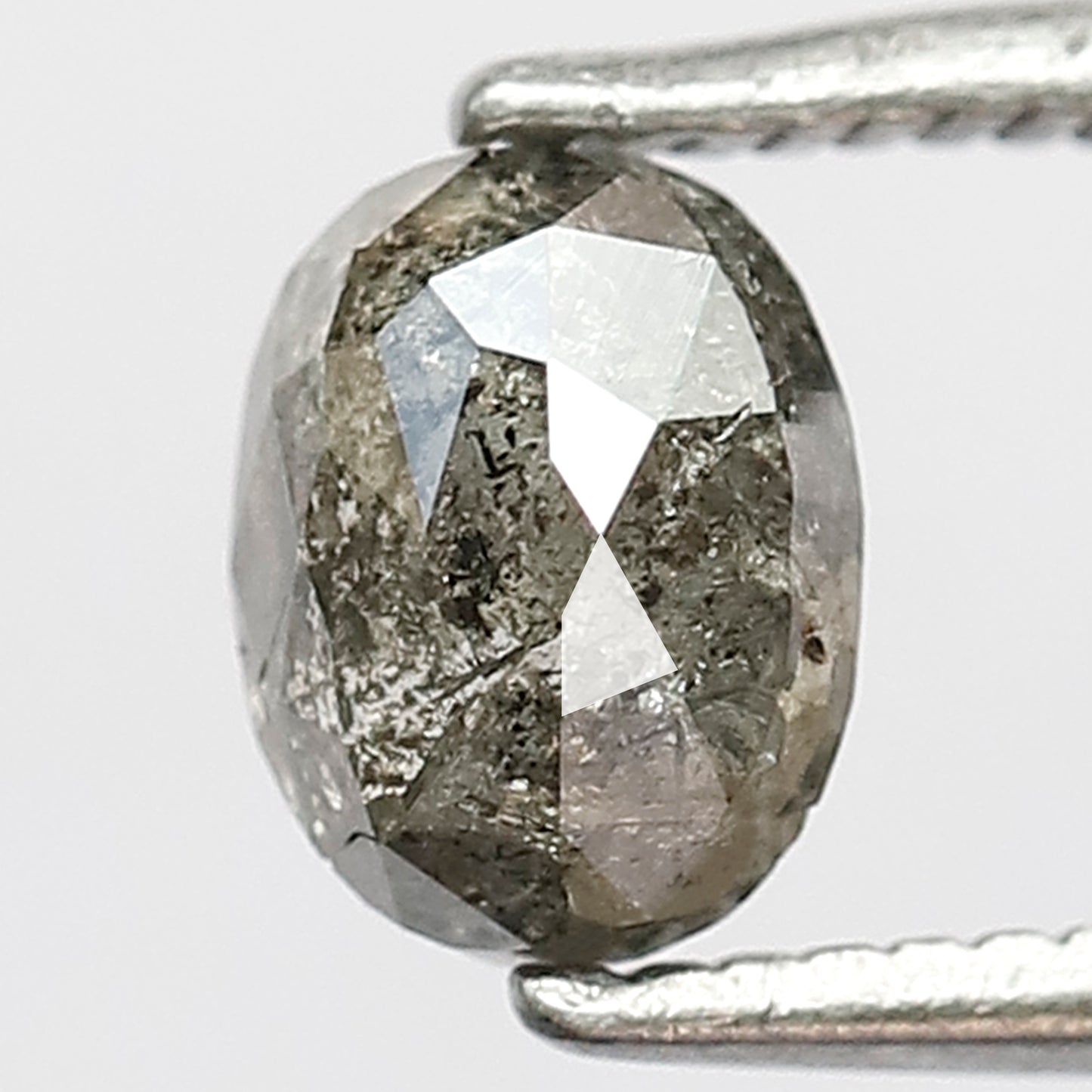 0.90 Ct Natural Salt and Pepper Oval Diamond, 6.00 mm Gray Black Conflict Free Loose Diamond for Unique Engagement Ring