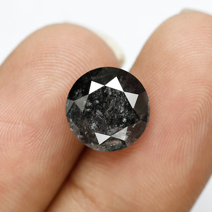 Large 5.27 CT Gray Black Salt and Pepper Diamond, Round Brilliant Cut 10.60 mm Natural Loose Diamond for Wedding Ring Jewelry