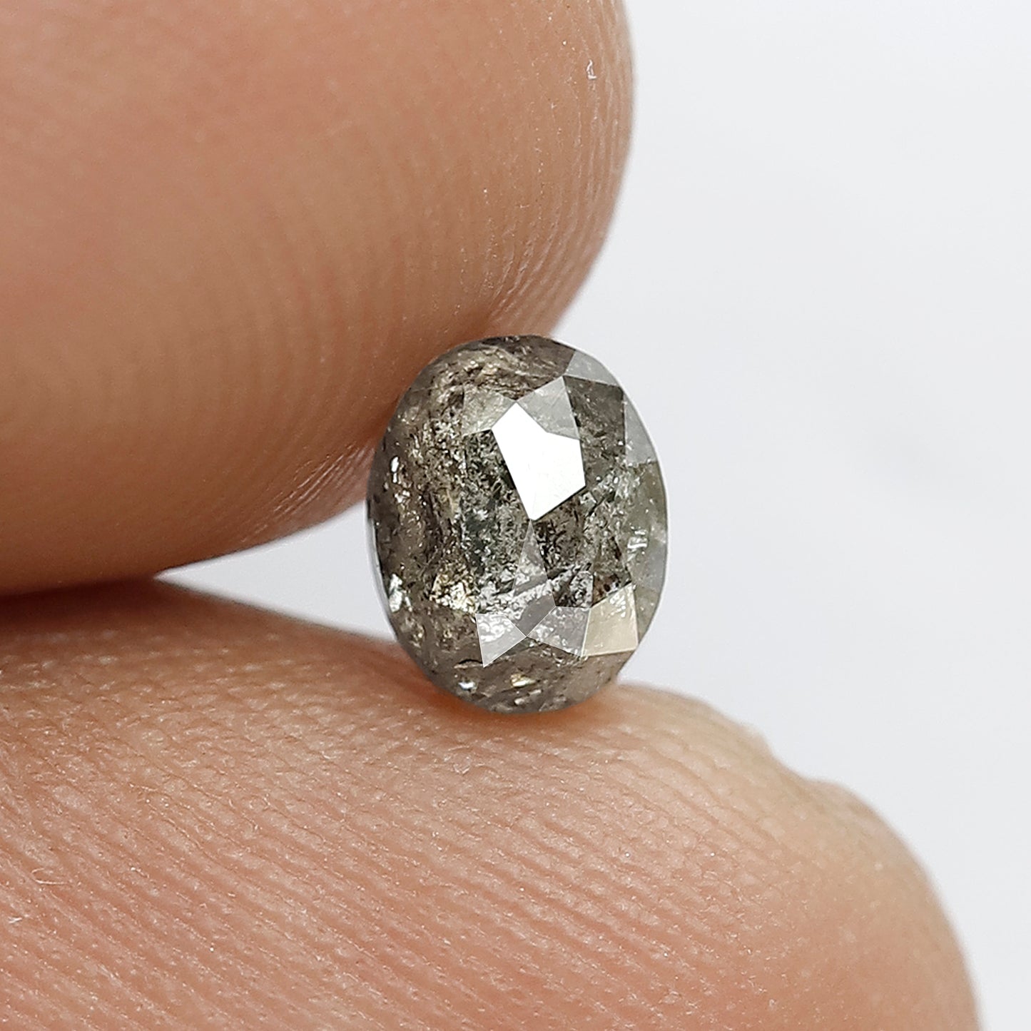 0.90 Ct Natural Salt and Pepper Oval Diamond, 6.00 mm Gray Black Conflict Free Loose Diamond for Unique Engagement Ring