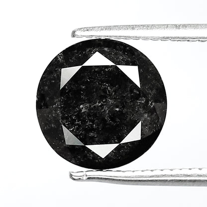 2.52 CT Round Brilliant Salt and Pepper Diamond, 8.80 mm Natural Gray Black Loose Diamond, Earth Mined Engagement Ring Stone