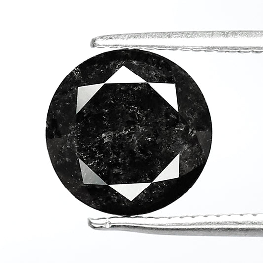 2.52 CT Round Brilliant Salt and Pepper Diamond, 8.80 mm Natural Gray Black Loose Diamond, Earth Mined Engagement Ring Stone