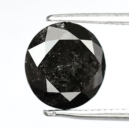 2.52 CT Round Brilliant Salt and Pepper Diamond, 8.80 mm Natural Gray Black Loose Diamond, Earth Mined Engagement Ring Stone