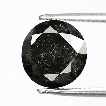 2.52 CT Round Brilliant Salt and Pepper Diamond, 8.80 mm Natural Gray Black Loose Diamond, Earth Mined Engagement Ring Stone