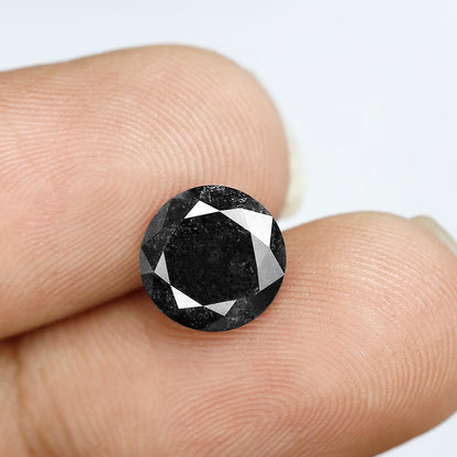 2.52 CT Round Brilliant Salt and Pepper Diamond, 8.80 mm Natural Gray Black Loose Diamond, Earth Mined Engagement Ring Stone