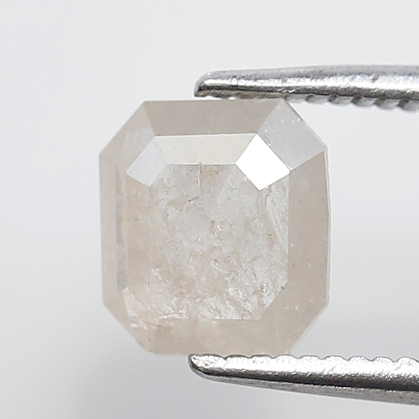 0.95 Ct Emerald Shape Salt and Pepper Diamond 6 MM Misty White Color Natural Loose Diamond