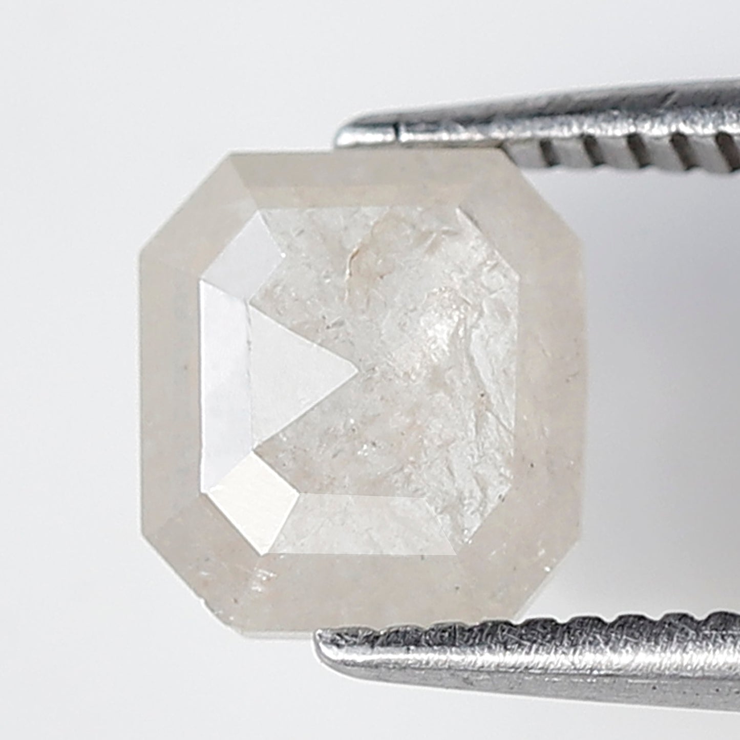 0.95 Ct Emerald Shape Salt and Pepper Diamond 6 MM Misty White Color Natural Loose Diamond