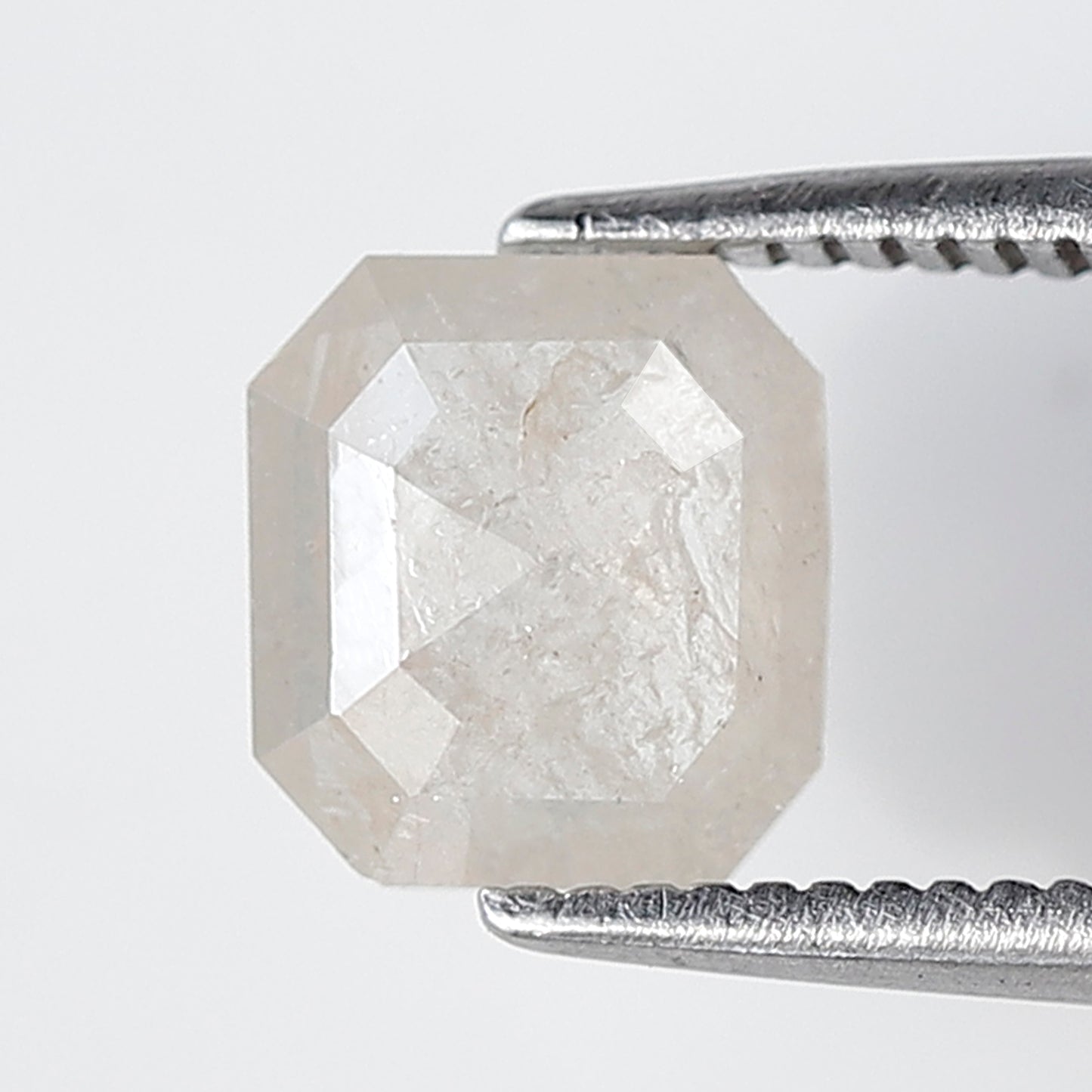 0.95 Ct Emerald Shape Salt and Pepper Diamond 6 MM Misty White Color Natural Loose Diamond