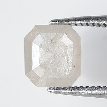 0.95 Ct Emerald Shape Salt and Pepper Diamond 6 MM Misty White Color Natural Loose Diamond