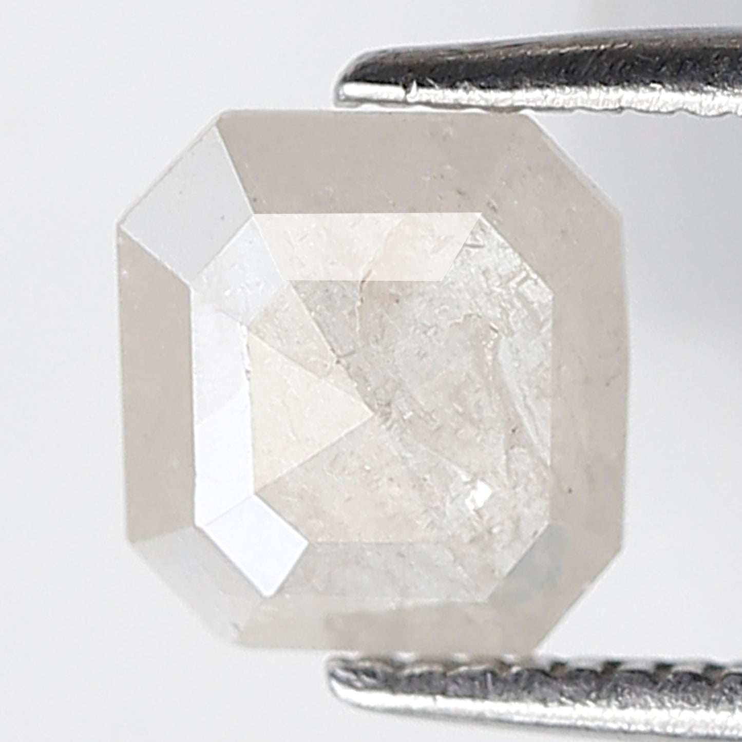 0.95 Ct Emerald Shape Salt and Pepper Diamond 6 MM Misty White Color Natural Loose Diamond