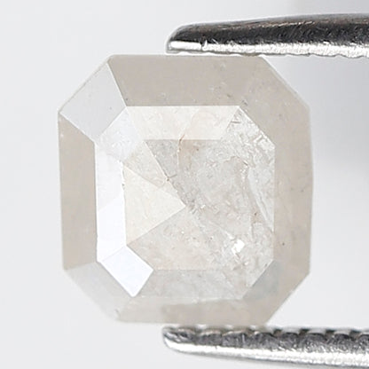 0.95 Ct Emerald Shape Salt and Pepper Diamond 6 MM Misty White Color Natural Loose Diamond