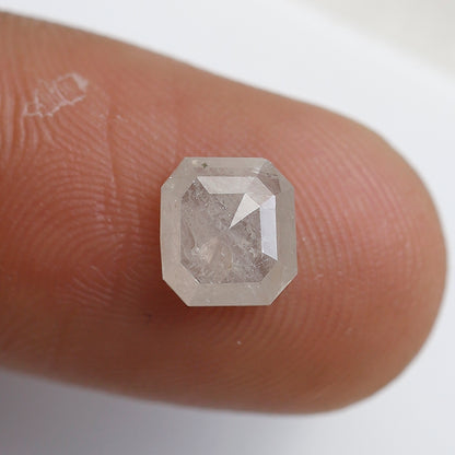 0.95 Ct Emerald Shape Salt and Pepper Diamond 6 MM Misty White Color Natural Loose Diamond