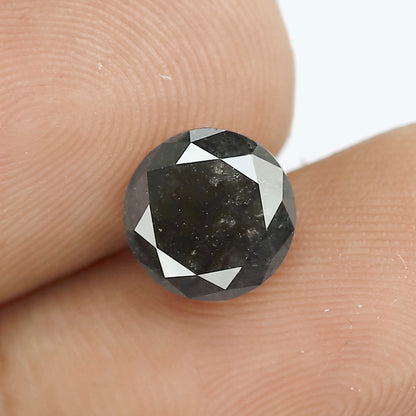 2.48 CT Round Brilliant cut Salt and Pepper Diamond, 7.80 mm Natural Gray Black Ethical Diamond