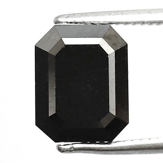 3.33 CT Emerald Shape Black Diamond, Loose Ethical Natural Treated Diamond for Engagement & Bridal Ring