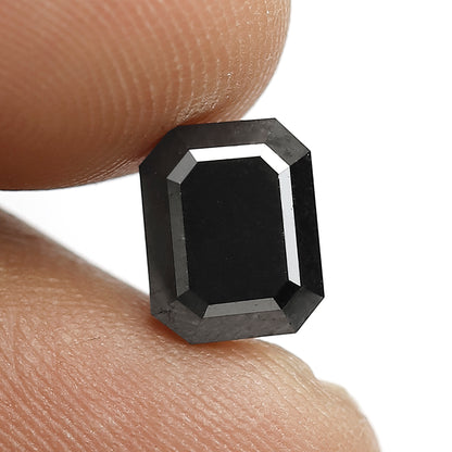 3.33 CT Emerald Shape Black Diamond, Loose Ethical Natural Treated Diamond for Engagement & Bridal Ring