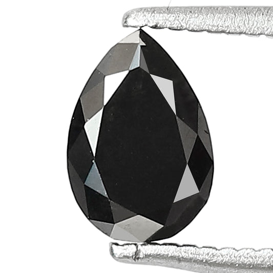 0.97 CT Loose Pear Shape Black Diamond, Natural Treated Earth Mined Diamond for Custom Jewelry