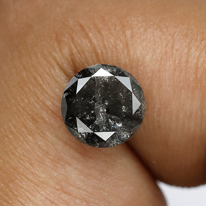 Natural 1.80 CT Gray Black Salt and Pepper Diamond, Round Brilliant Cut Loose Ethical Diamond for Engagement Ring and Custom Jewelry