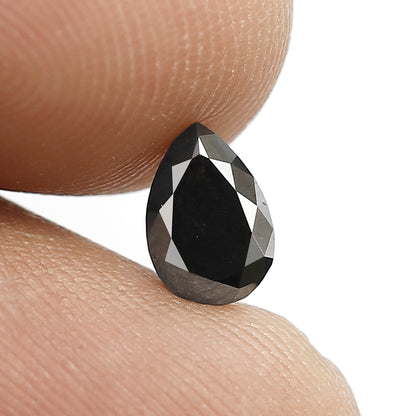 0.97 CT Loose Pear Shape Black Diamond, Natural Treated Earth Mined Diamond for Custom Jewelry