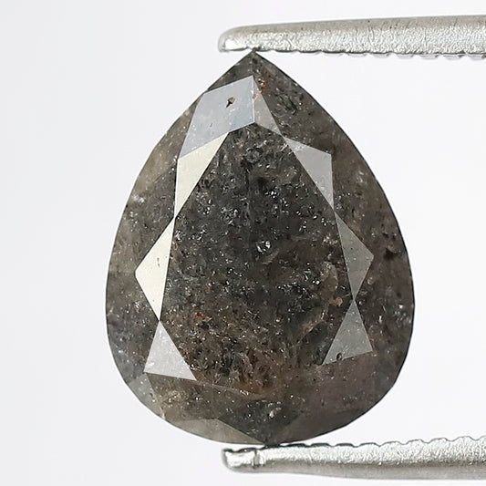 2.86 CT Pear Shape Salt and Pepper Loose Diamond, 10.50 mm Natural Gray Black Earth Mined Diamond For Making Pear Diamond Ring