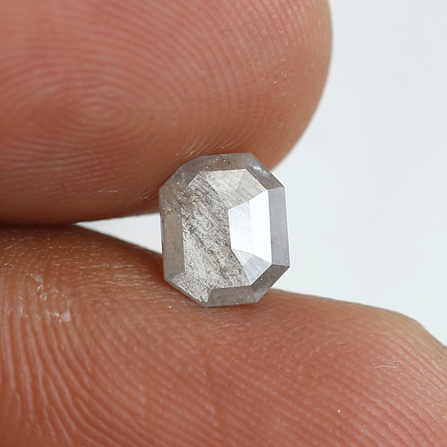 0.64 Ct Emerald Shape Salt and Pepper Pepper Diamond 6 MM Grey Black Color Natural Loose Diamond
