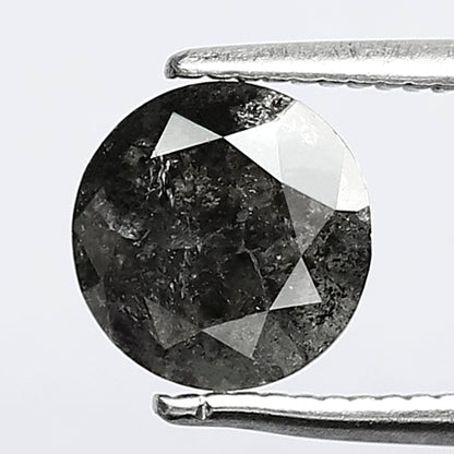 1.20 CT Round Brilliant Cut Loose Salt and Pepper Diamond, 6.80 mm Gray Black Natural Diamond for Bridal Ring, Ethical Wedding Jewelry Stone
