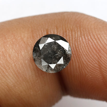 1.20 CT Round Brilliant Cut Loose Salt and Pepper Diamond, 6.80 mm Gray Black Natural Diamond for Bridal Ring, Ethical Wedding Jewelry Stone