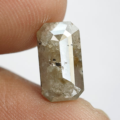 2.33 CT Grayish Emerald Shape Loose Diamond, Natural Ethical Salt and Pepper Diamond For Wedding Ring