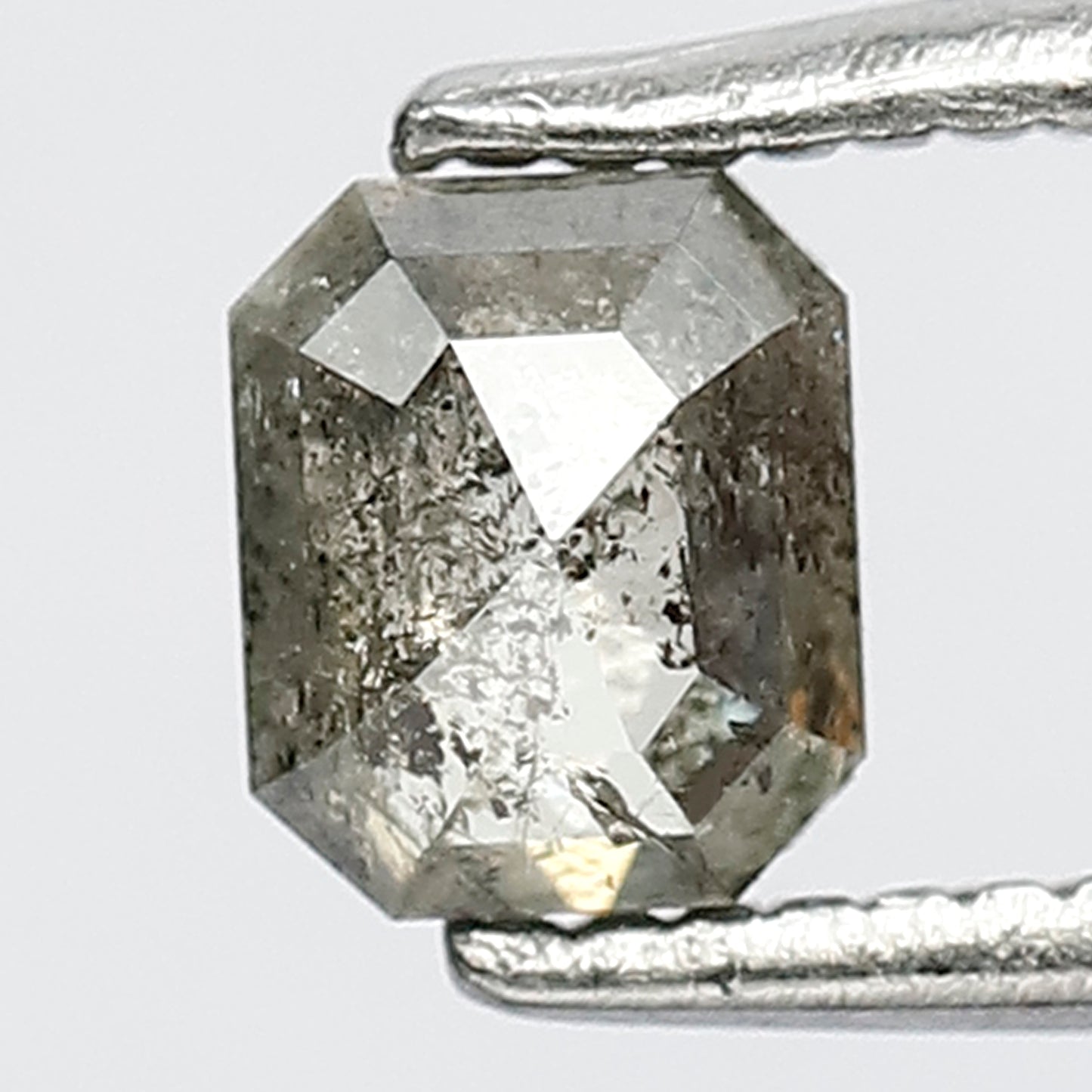 0.58 CT Stunning Emerald Shape Natural Grey Black Full Cut Polished Sal and Pepper Diamond Perfect For Making Body Piercing Jewelry