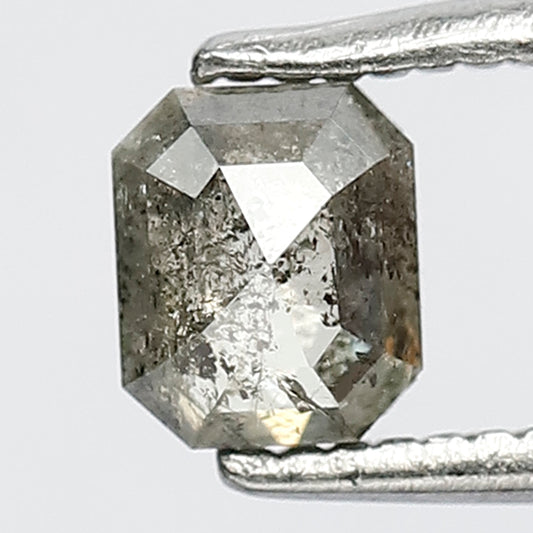 0.58 CT Stunning Emerald Shape Natural Grey Black Full Cut Polished Sal and Pepper Diamond Perfect For Making Body Piercing Jewelry