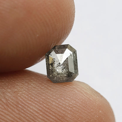 0.58 CT Stunning Emerald Shape Natural Grey Black Full Cut Polished Sal and Pepper Diamond Perfect For Making Body Piercing Jewelry
