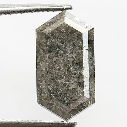 3.31 CT Long Hexagon Salt and Pepper Diamond, Natural Gray Black Loose Earth Mined Diamond For Making Custom Pendant