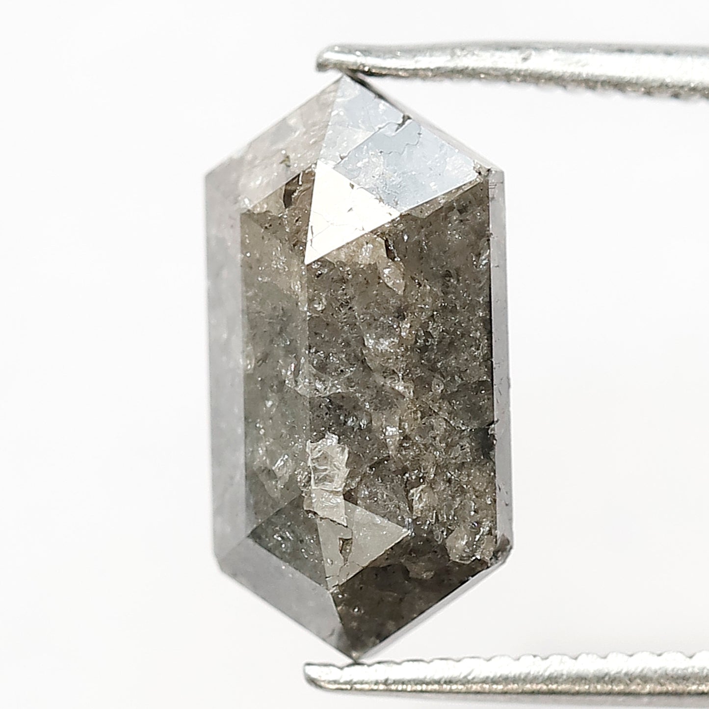 3.31 CT Long Hexagon Salt and Pepper Diamond, Natural Gray Black Loose Earth Mined Diamond For Making Custom Pendant