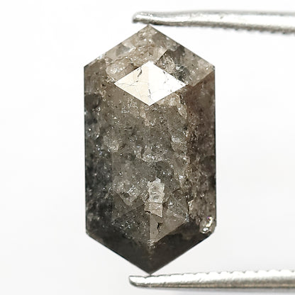3.31 CT Long Hexagon Salt and Pepper Diamond, Natural Gray Black Loose Earth Mined Diamond For Making Custom Pendant