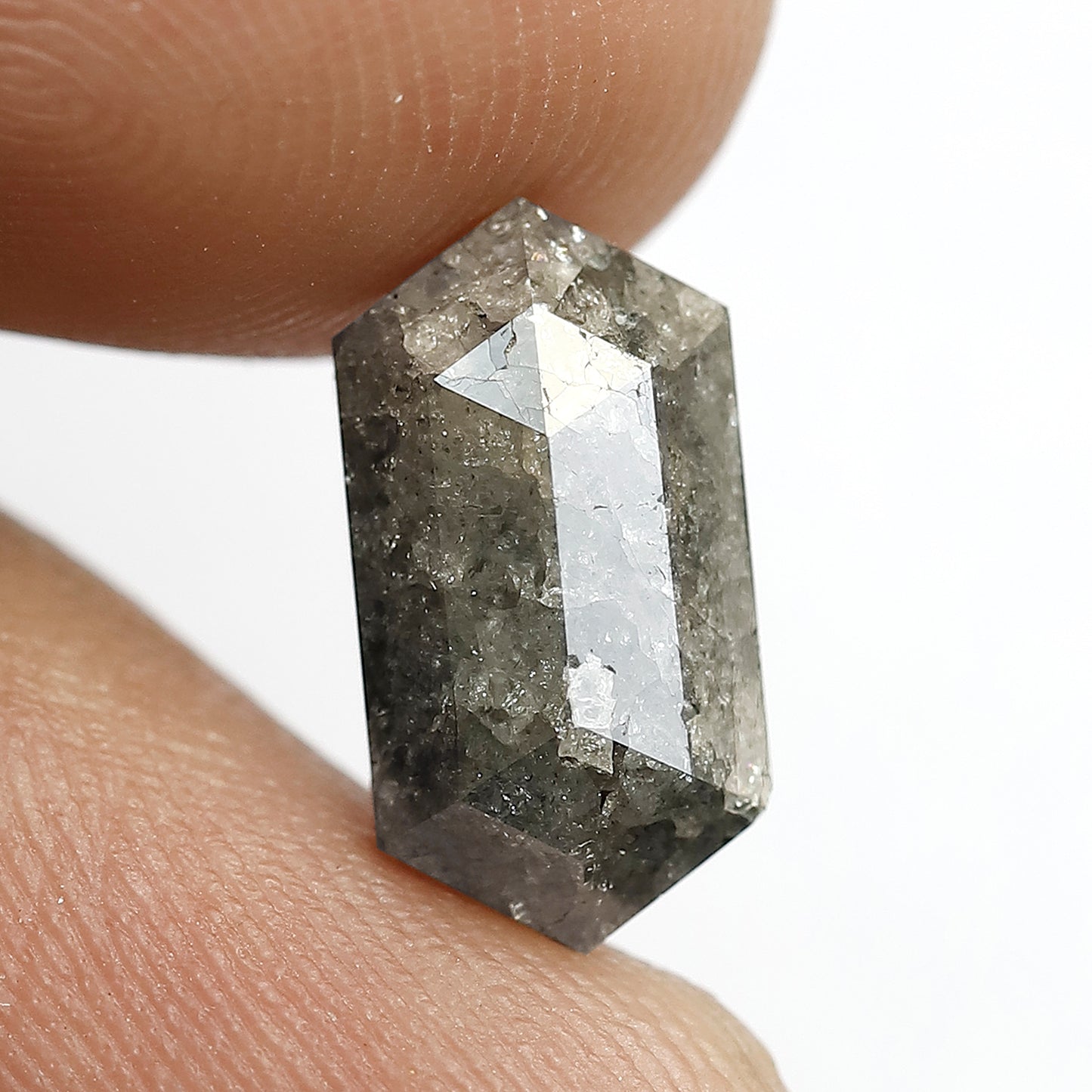 3.31 CT Long Hexagon Salt and Pepper Diamond, Natural Gray Black Loose Earth Mined Diamond For Making Custom Pendant
