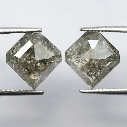 10 MM Domed Top Greenish Grey Black Pair of Geometric Shape 4.78 CT Loose Conflict Free Earth Mined Salt and Pepper Diamond
