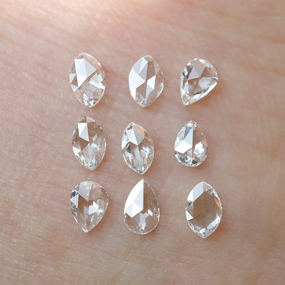 0.77 Ct Pear & Marquise Rose Cut Diamond Lot, 9 Pcs FG VS-SI Natural Loose Diamonds for Wedding Jewelry